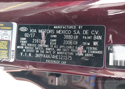 2017 Kia Forte Lx из США, поврежденный, VIN 3KPFK4A74HE121575